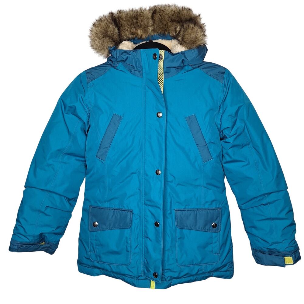 Lands' End Kids Expedition Waterproof Down Parka Snow Ski Hooded Fur M 10-12
